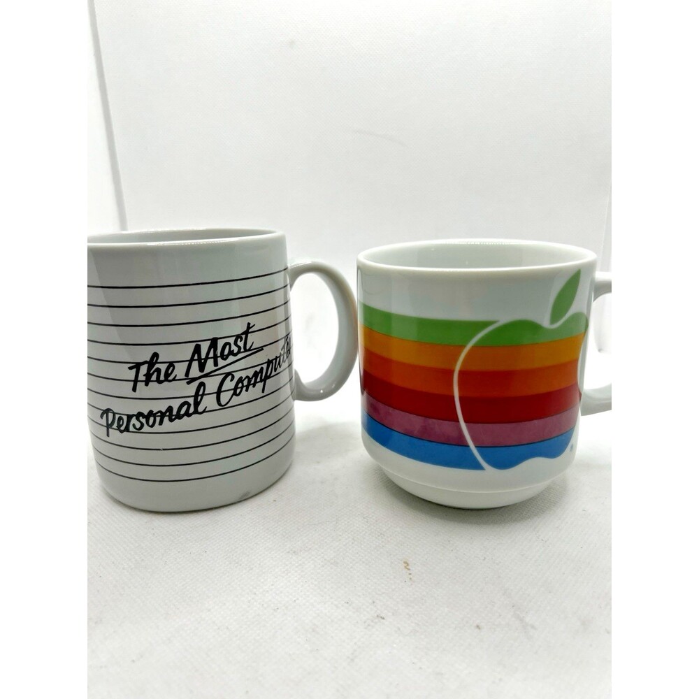2 Vintage Original Apple Macintosh Computer Mug 1980s Full Rainbow Logo